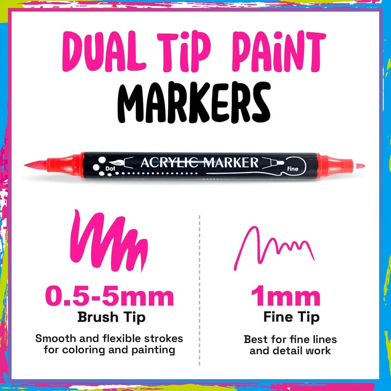 Coogert 36 Colors Dual Tip Acrylic Paint Markers,Fine Tip and Brush Tip Permanent Acrylic Paint Pens For Rock Painting, Canvas, Wood, Glass, Ceramic, Fabric, Plastic, Egg, Scrapbook,Art Painting Supplies Kit - Image 2